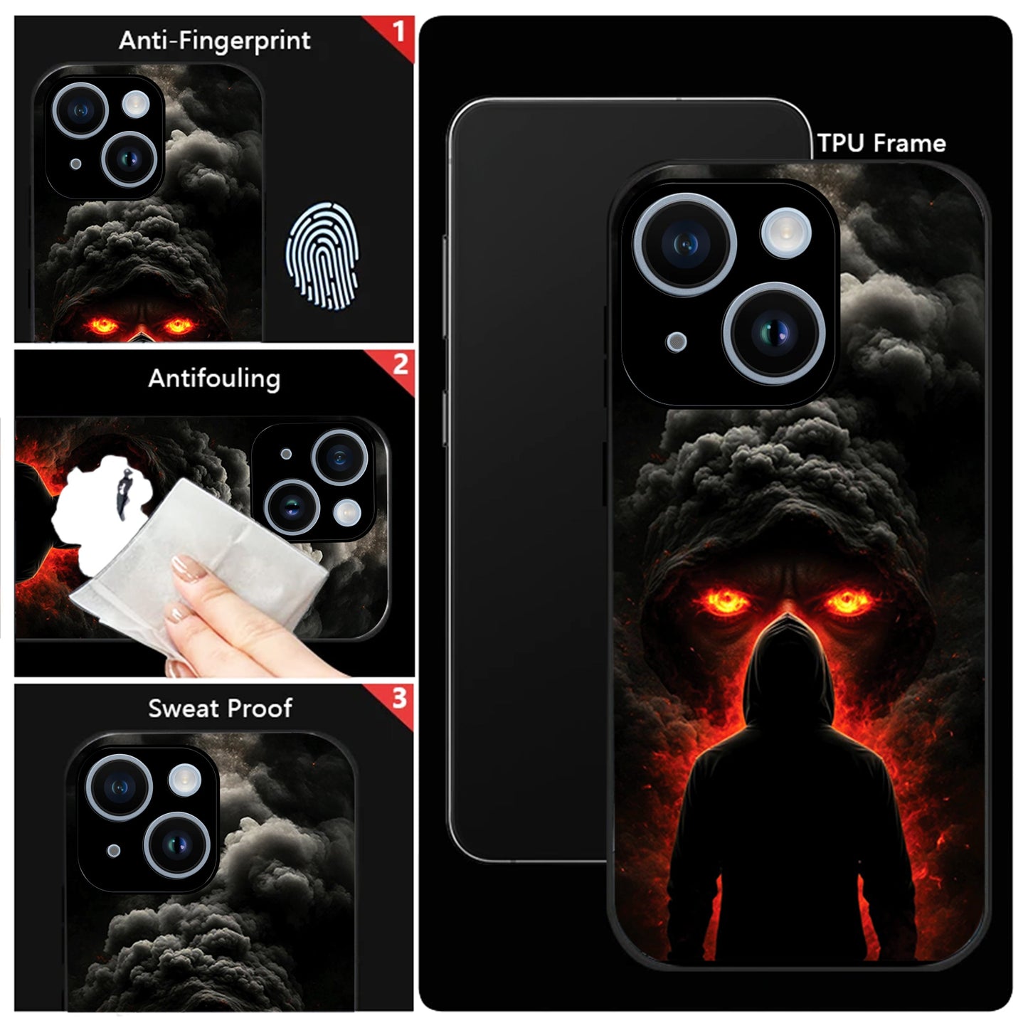 iPhone 14 Premium Acrylic Shockproof Glass Back Case (Dark Flame)