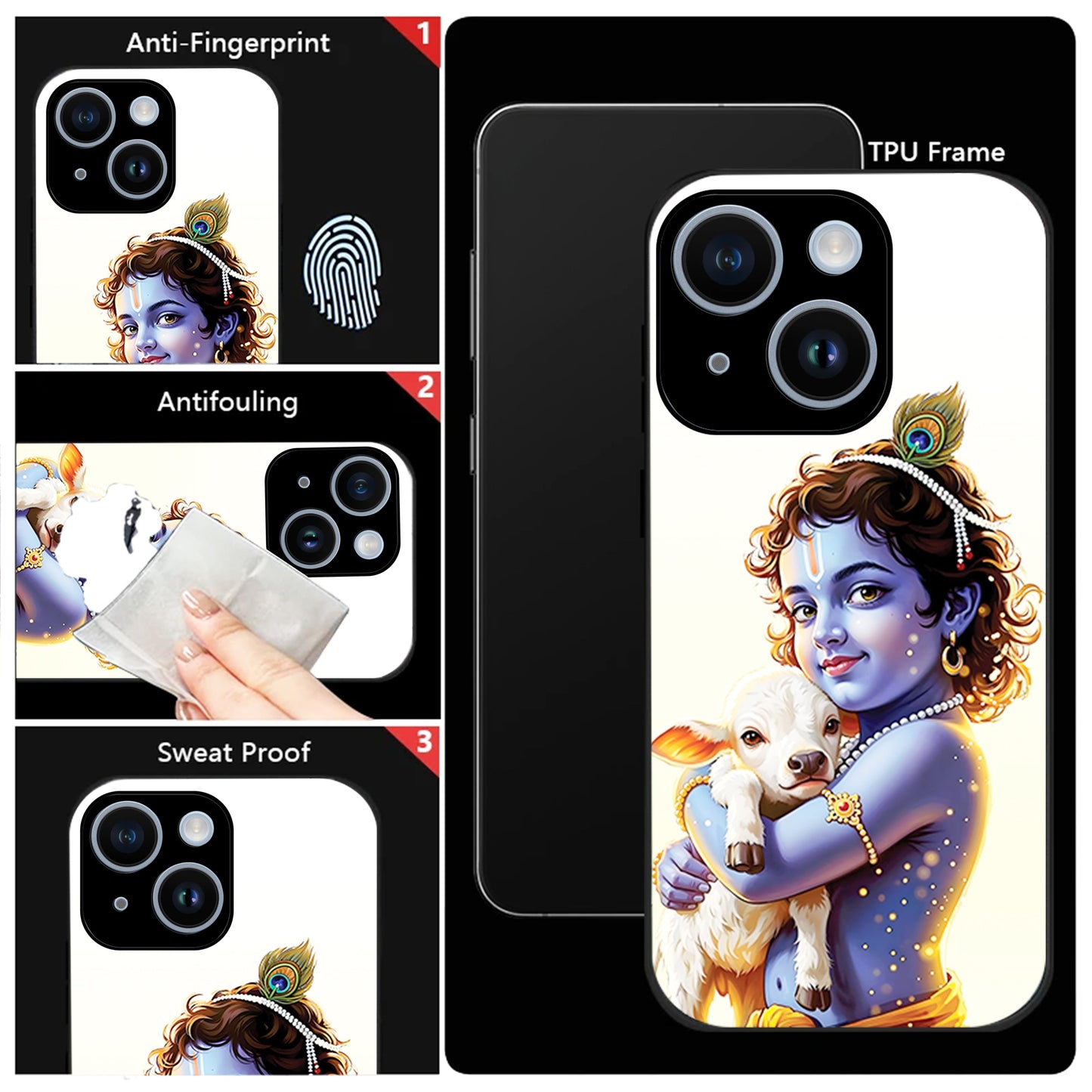 iPhone 14 Premium Acrylic Shockproof Glass Back Case (Cute Krishna)
