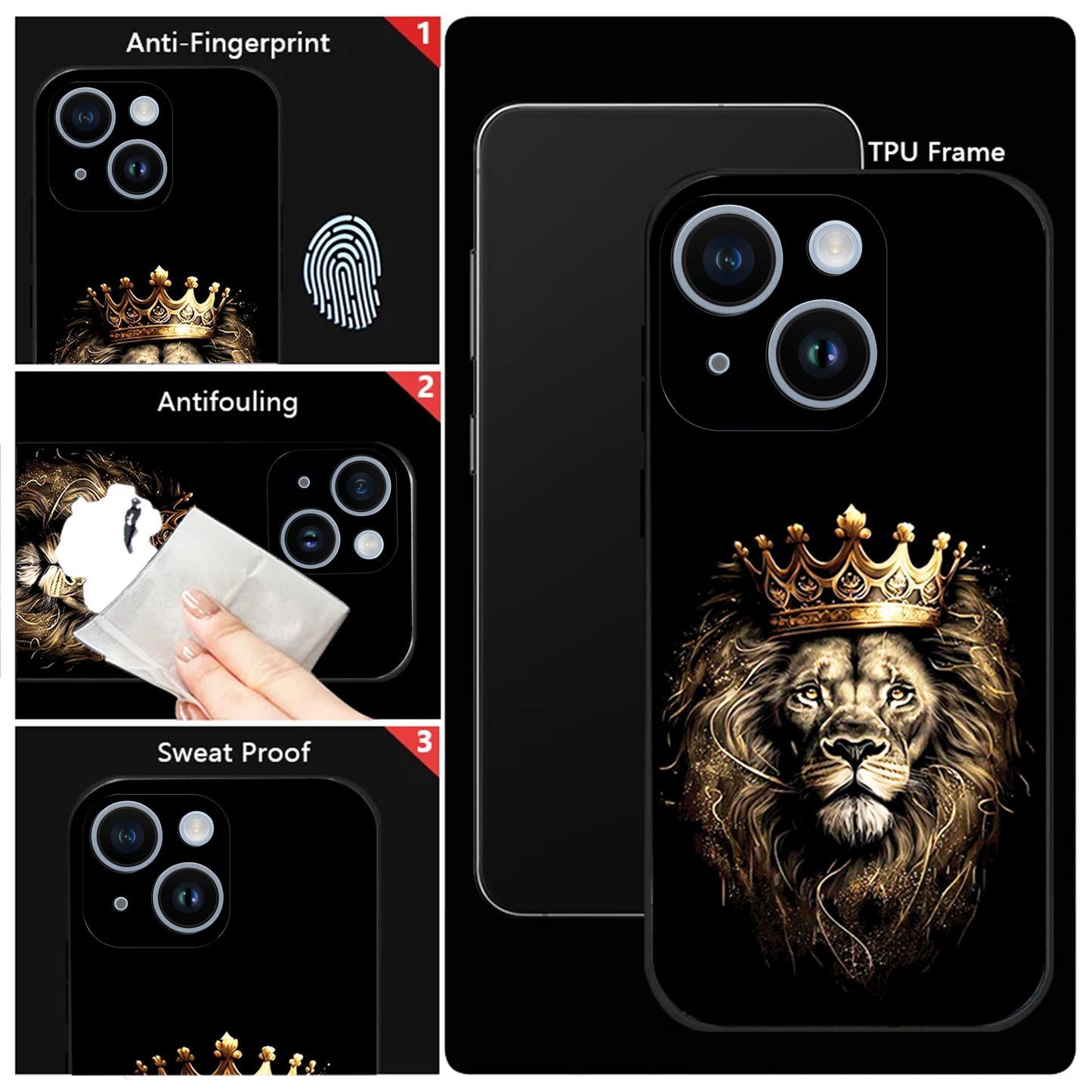 iPhone 15 Premium Acrylic Shockproof Glass Back Case (Crowned Lion)