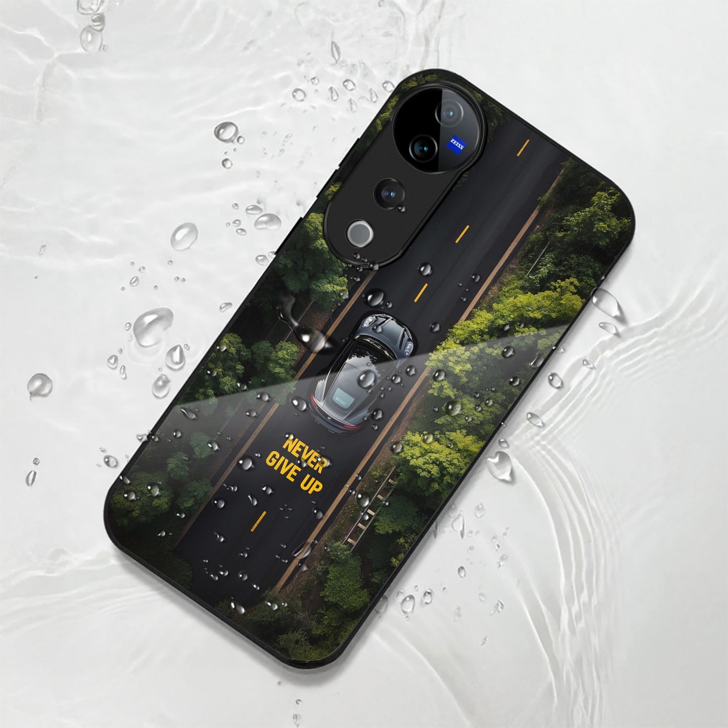 Vivo V40 Pro 5G Premium Acrylic Shockproof Glass Back Case ( Road Never Give up )