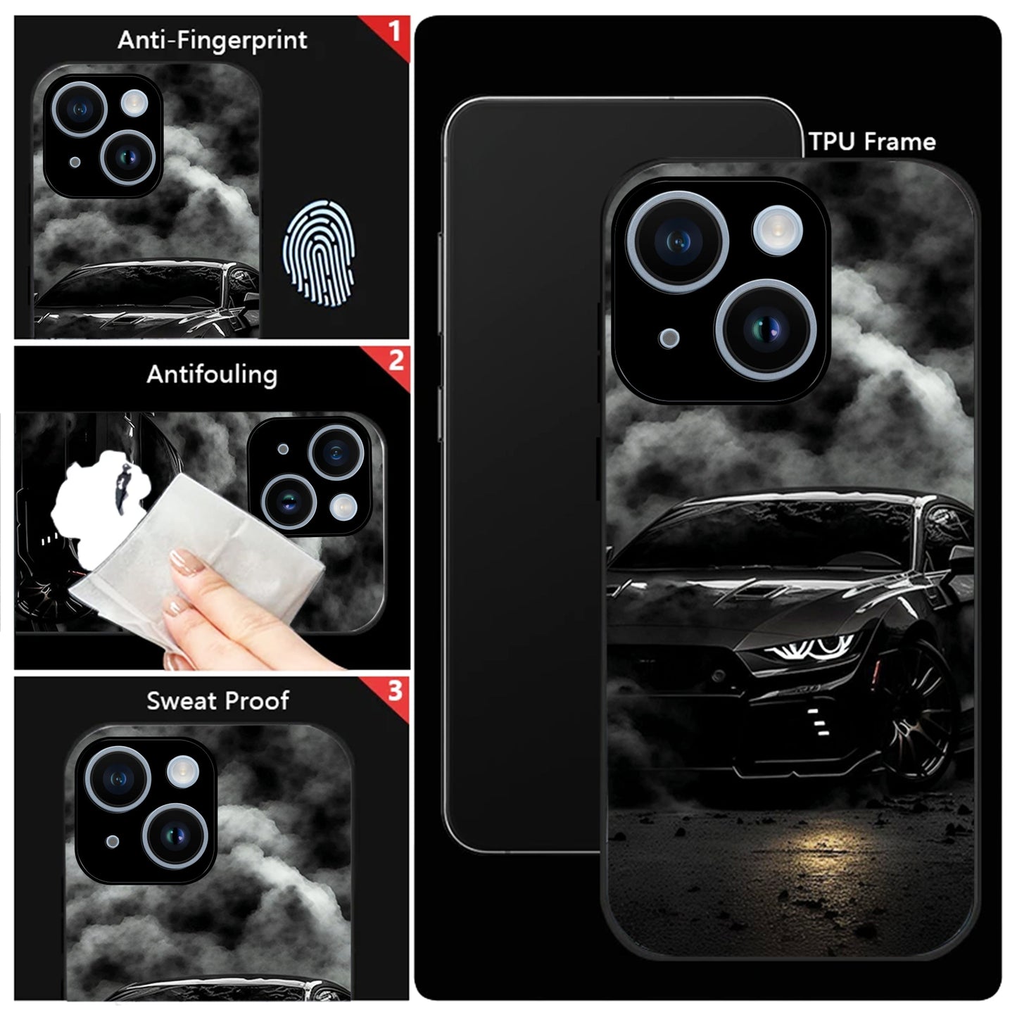 iPhone 15 Premium Acrylic Shockproof Glass Back Case (Black-BMW)