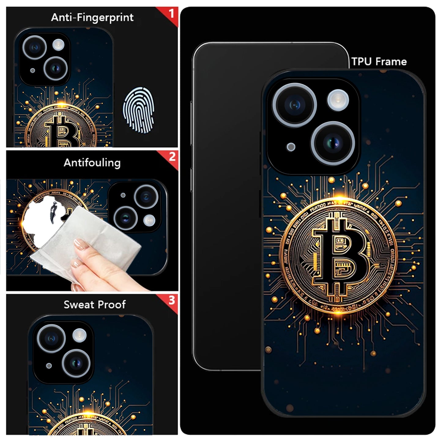 iPhone 15 Premium Acrylic Shockproof Glass Back Case (Bitcoin Armor)
