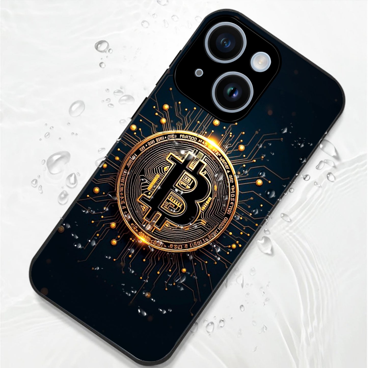 iPhone 15 Premium Acrylic Shockproof Glass Back Case (Bitcoin Armor)