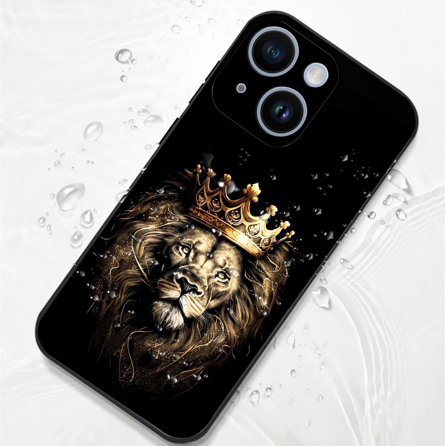 iPhone 15 Premium Acrylic Shockproof Glass Back Case (Crowned Lion)