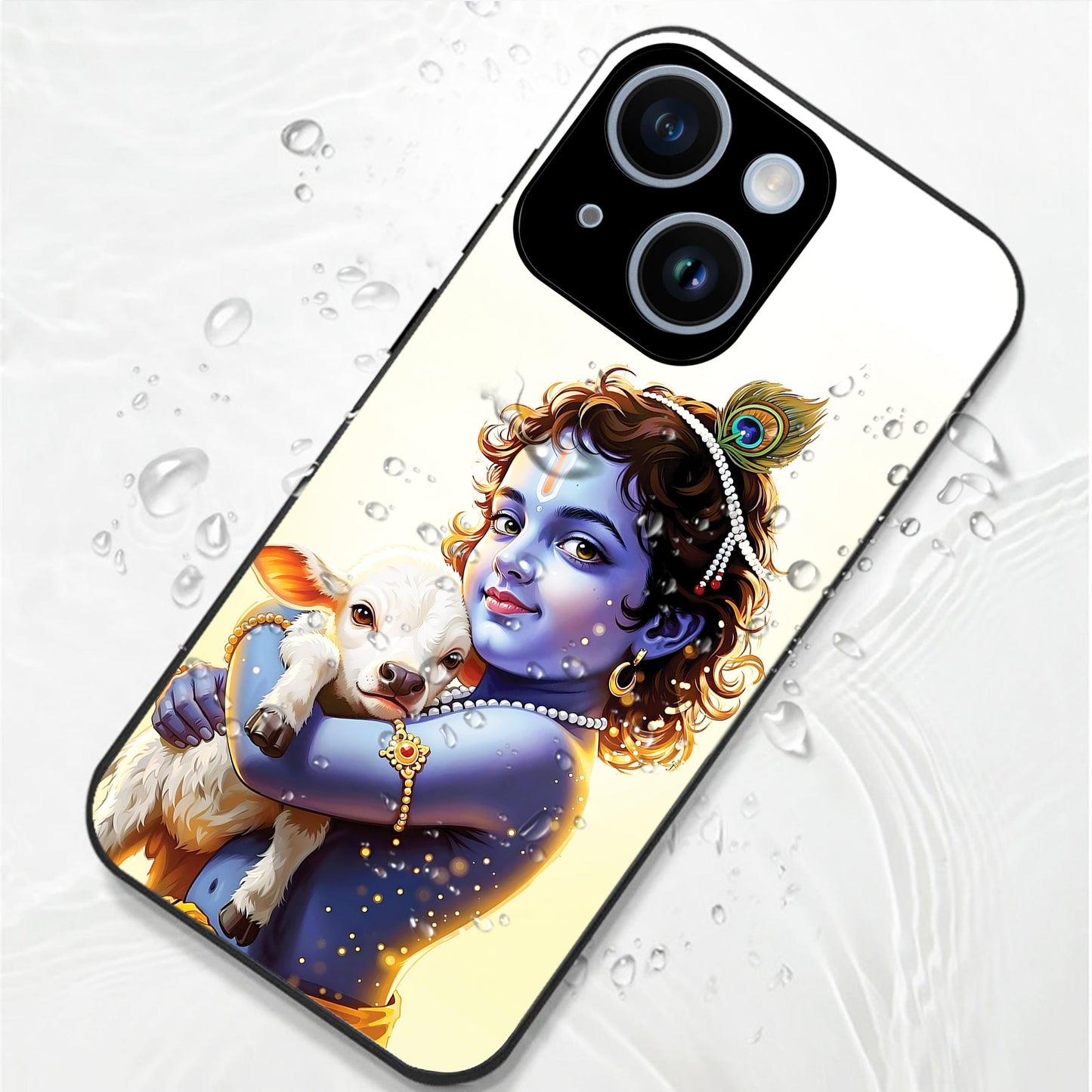 iPhone 14 Premium Acrylic Shockproof Glass Back Case (Cute Krishna)