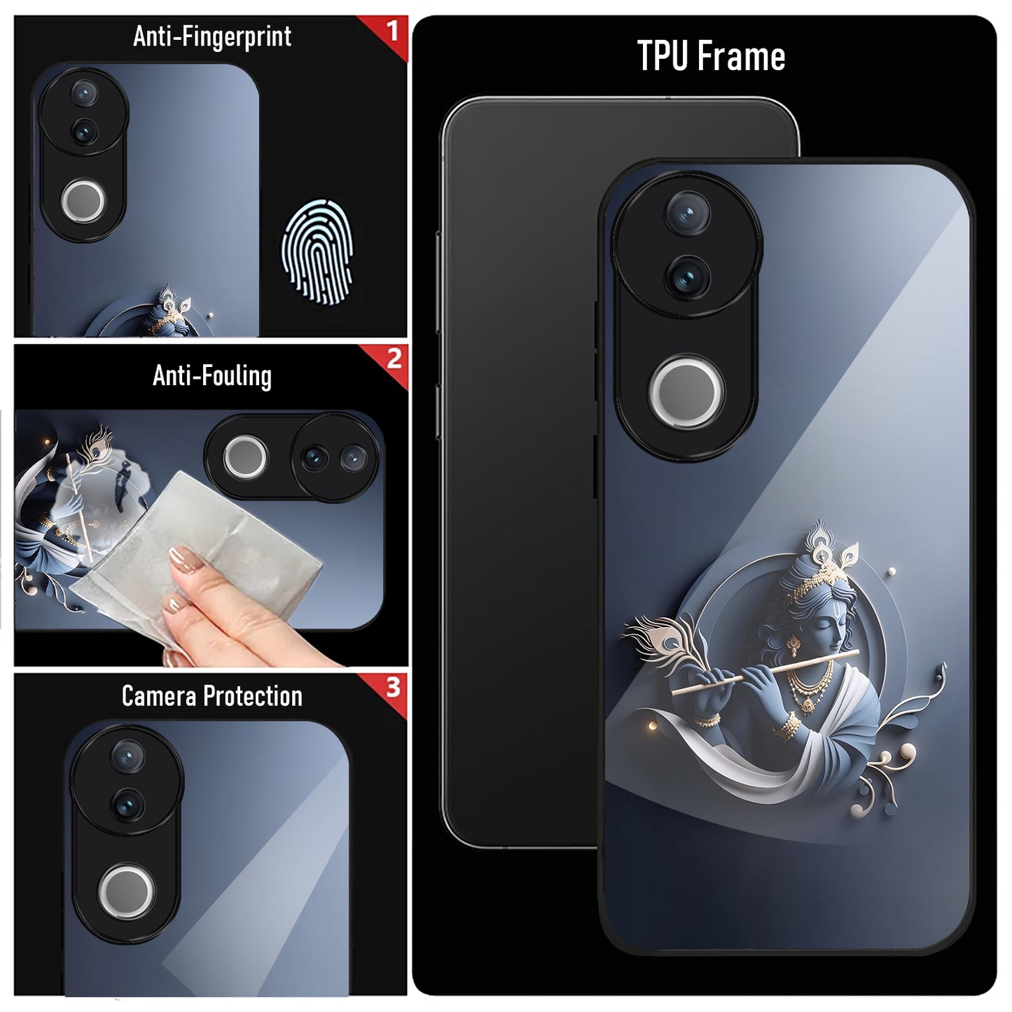 Vivo V50 5G Premium Acrylic Shockproof Glass Back Case ( Krishna )