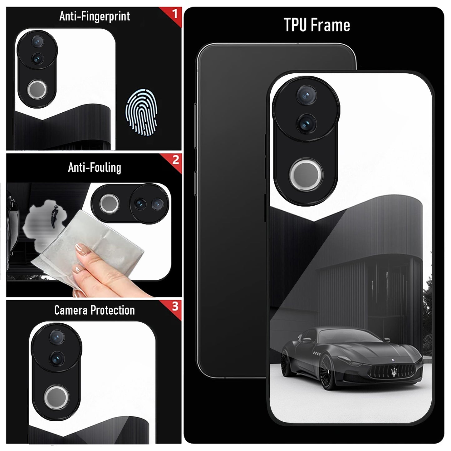 Vivo V50 5G Premium Acrylic Shockproof Glass Back Case (Monochrome Maserati)