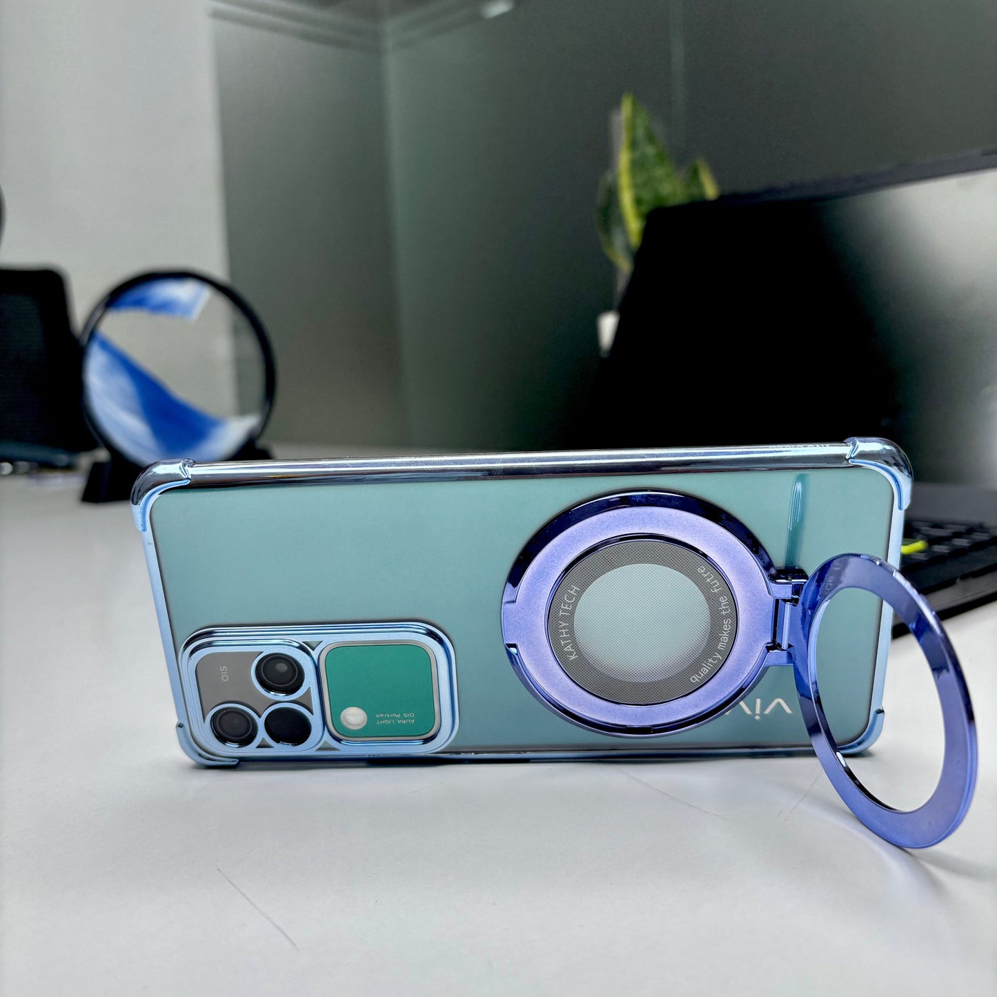 Vivo V30 Pro 5G Original Luxury Magnifier Ring Stand Shockproof Airbags Corner Case