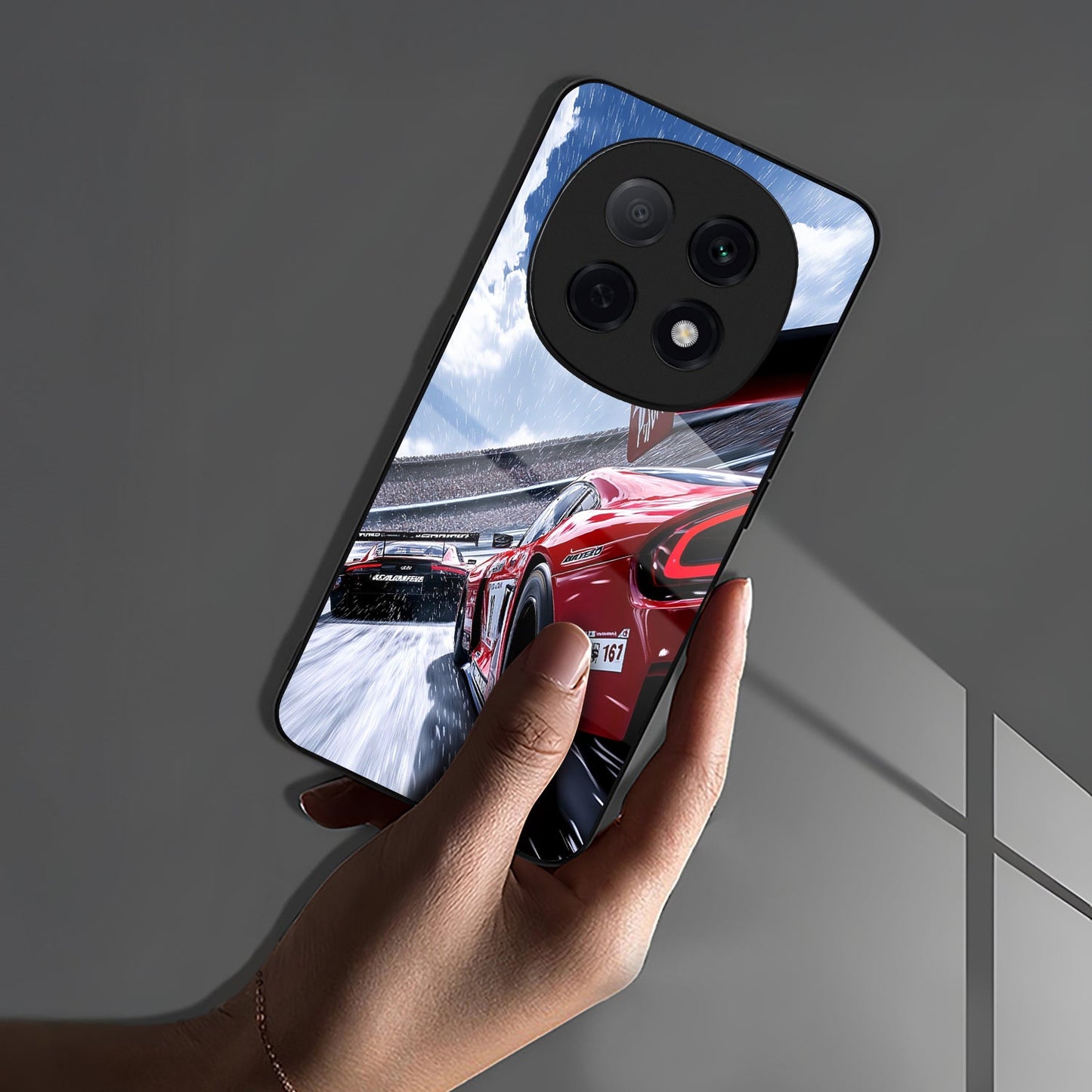 OPPO F29 Pro 5G Premium Acrylic Shockproof Glass Back Case (Rain Racer)