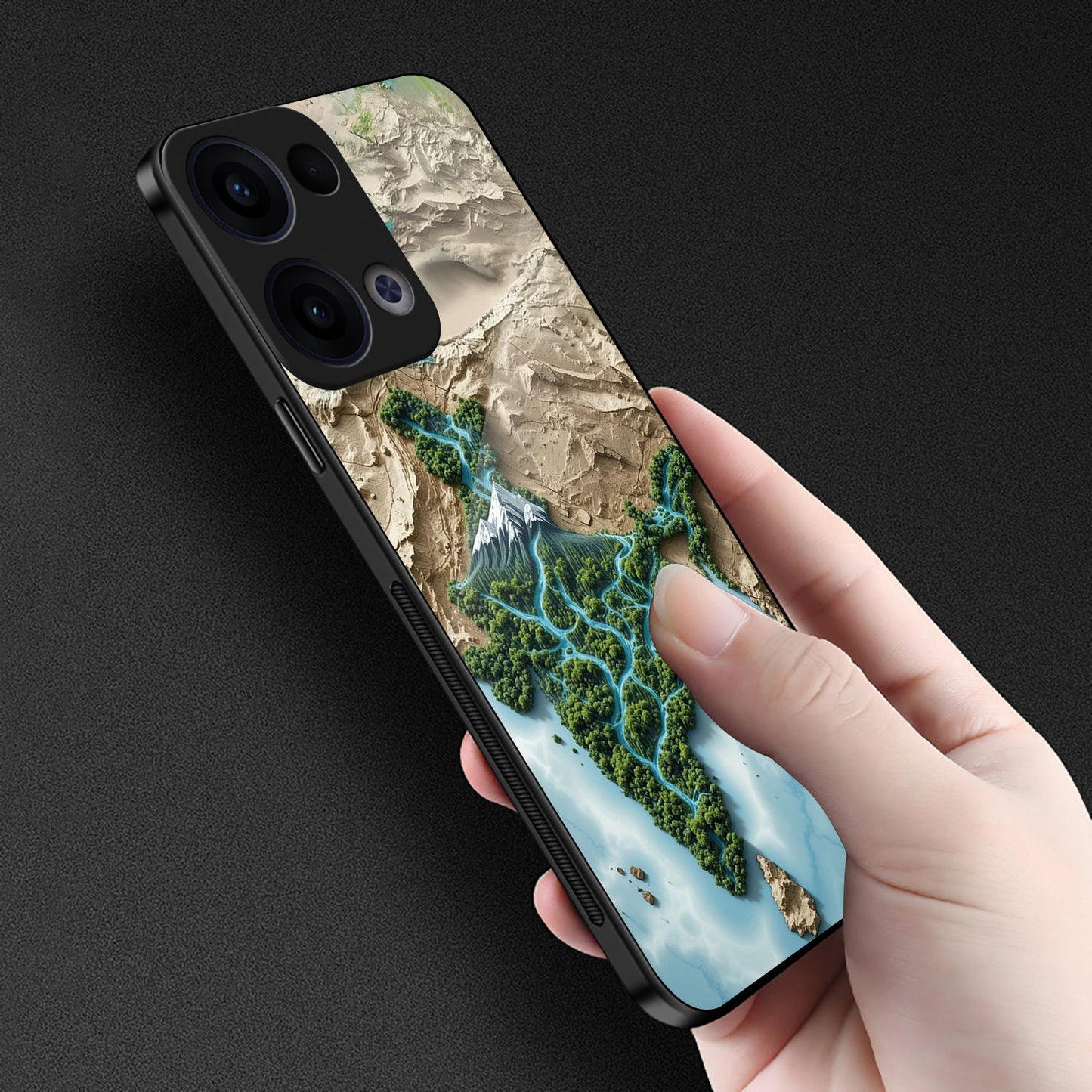 Oppo Reno 13 5G Premium Acrylic Shockproof Glass Back Case (Earth Map)