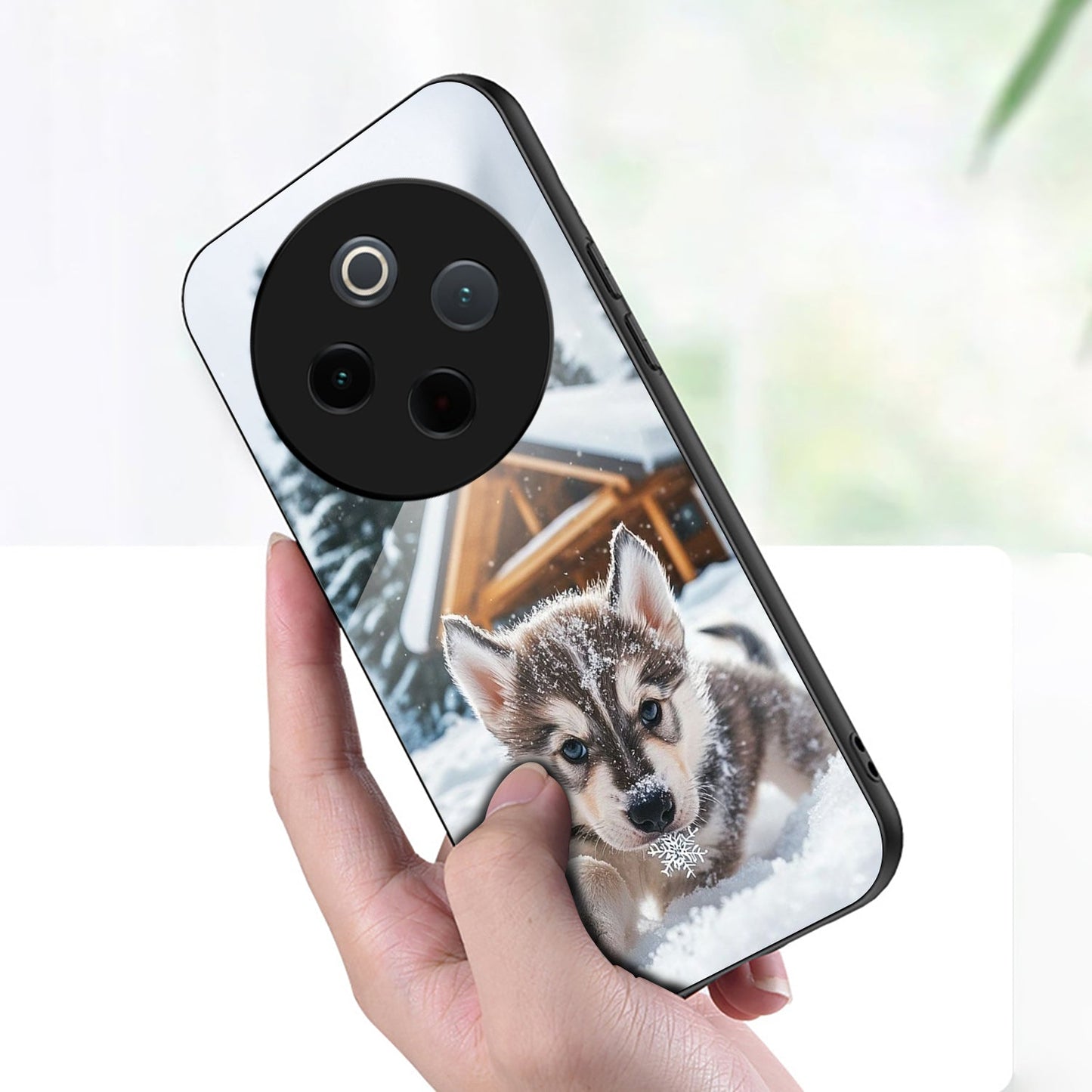 Vivo T4 5G Premium Acrylic Shockproof Glass Back Case (Snow Pup)