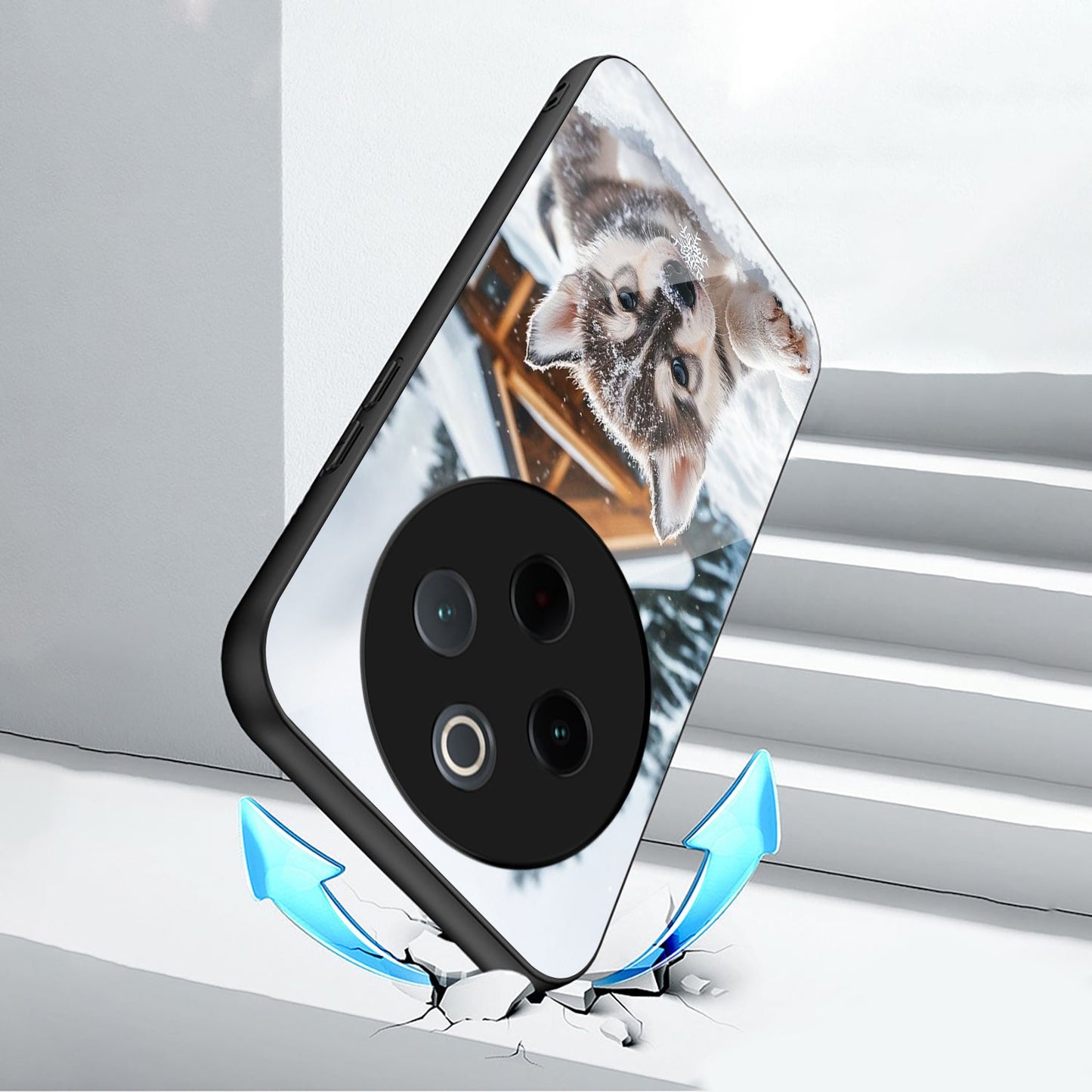 Vivo T4 5G Premium Acrylic Shockproof Glass Back Case (Snow Pup)