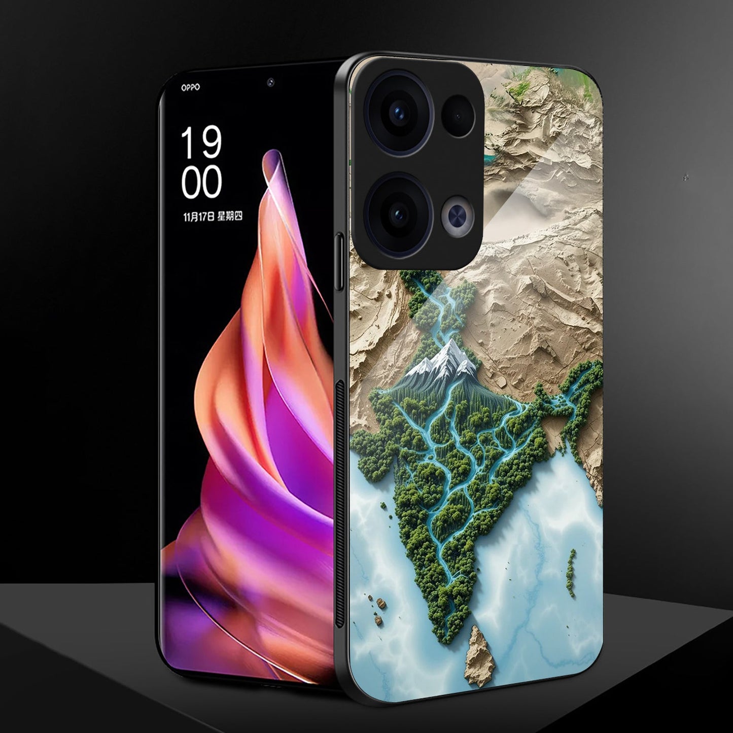 Oppo Reno 13 5G Premium Acrylic Shockproof Glass Back Case (Earth Map)