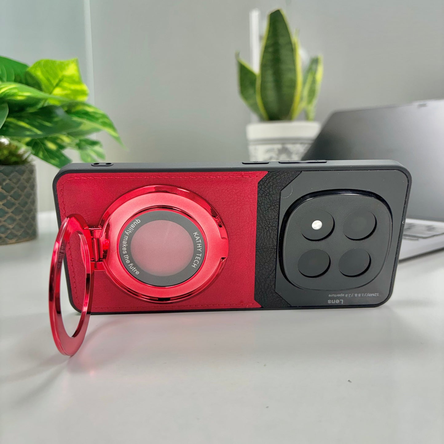 Redmi Note 14 Pro+ 5G Original Luxury Leather Lens Magnifier Ring Stand Case