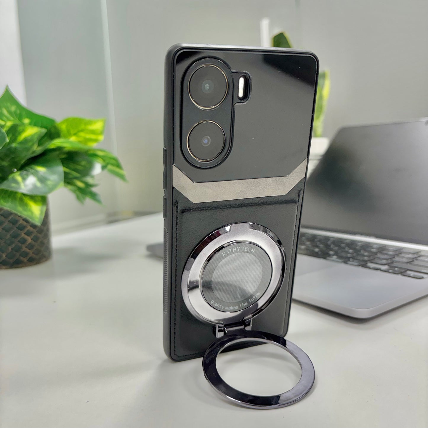 Vivo V29e 5G Original Luxury Leather Lens Magnifier Ring Stand Case