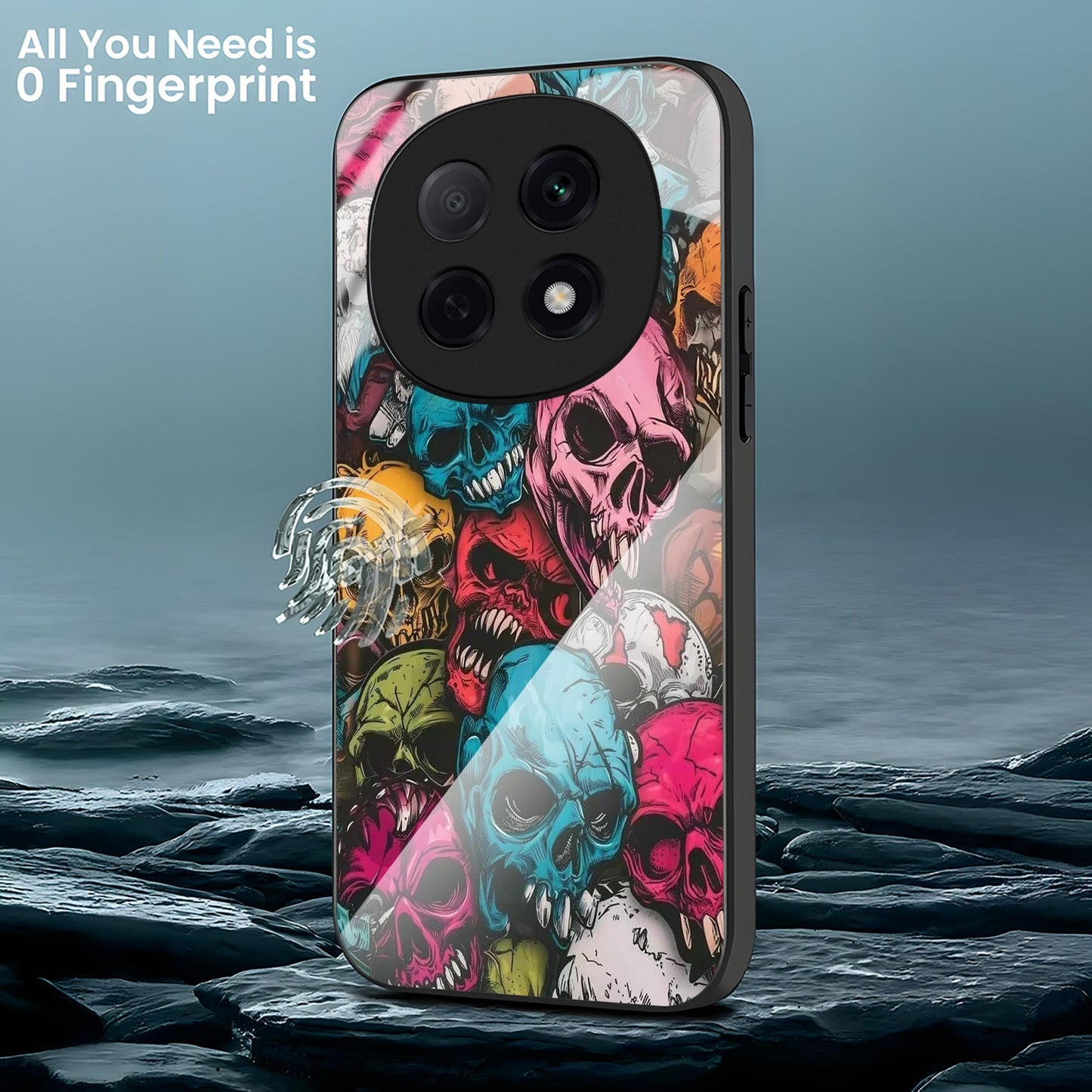 OPPO F29 Pro 5G Premium Acrylic Shockproof Glass Back Case (Skull)