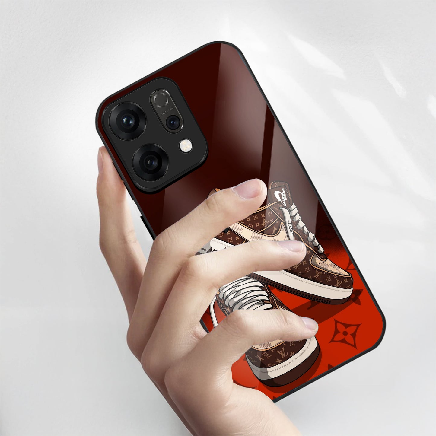 Oppo Reno 14 5G Premium Acrylic Shockproof Glass Back Case (Sneaker Case)