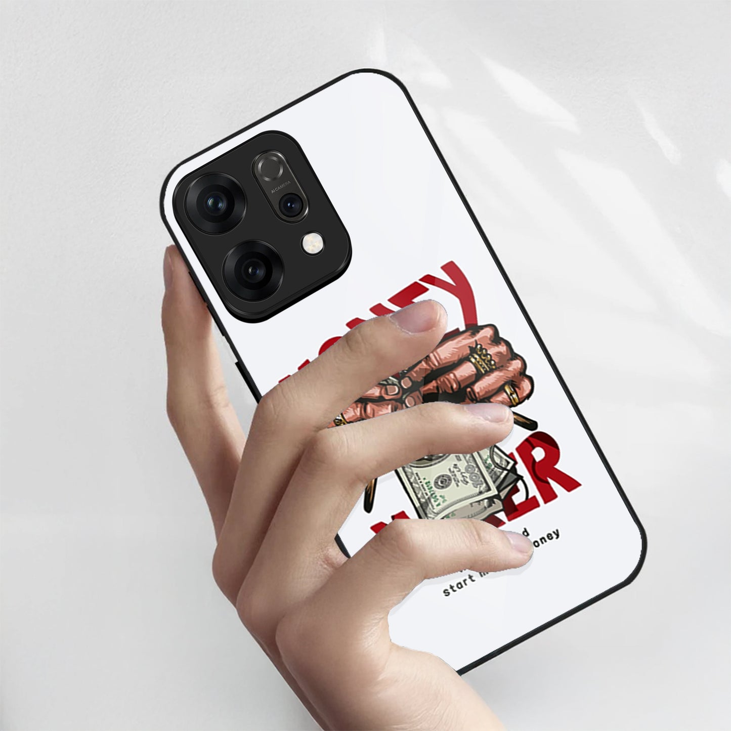 Oppo Reno 14 5G Premium Acrylic Shockproof Glass Back Case (Money maker)