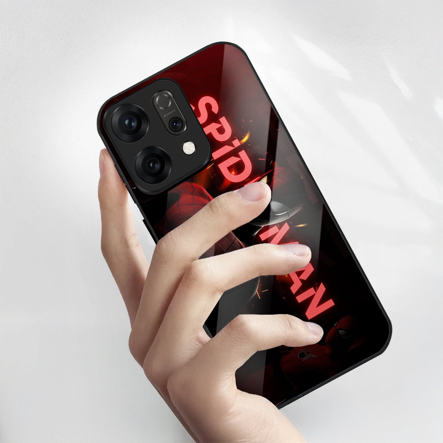 Oppo Reno 14 5G Premium Acrylic Shockproof Glass Back Case (Red-Spiderman)