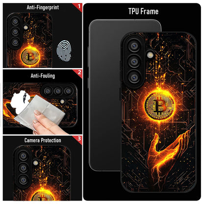 Samsung Galaxy A36 Premium Acrylic Shockproof Glass Back Case (Bitcoin Glow)