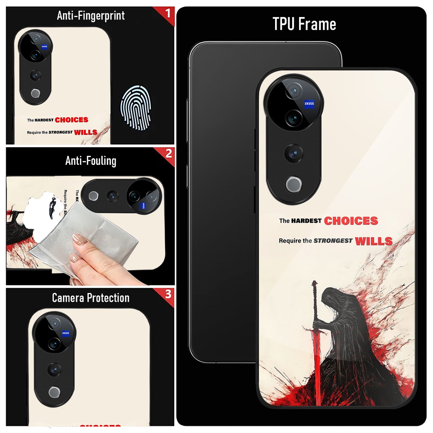 Vivo V40 Pro 5G Premium Acrylic Shockproof Glass Back Case ( warriors case )