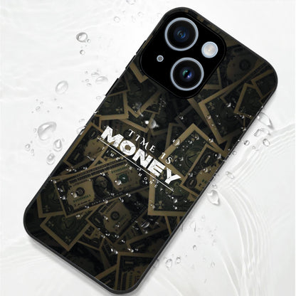 iPhone 15 Premium Acrylic Shockproof Glass Back Case (Time Is Money)
