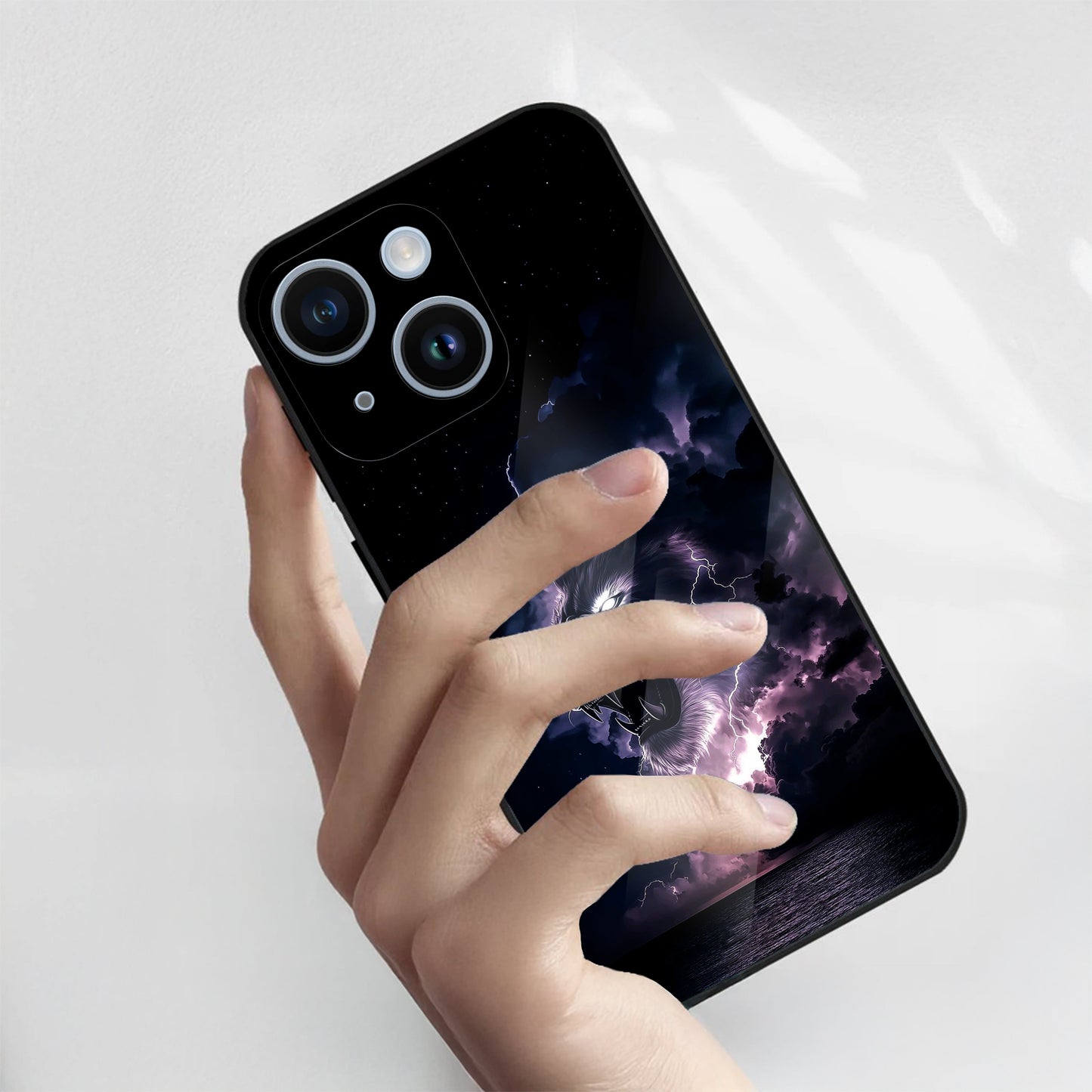 iPhone 15 Premium Acrylic Shockproof Glass Back Case (Storm King)