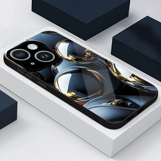 iPhone 15 Premium Acrylic Shockproof Glass Back Case (Mirror Spheres)