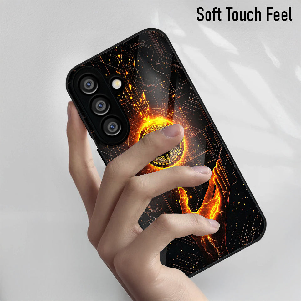 Samsung Galaxy A36 Premium Acrylic Shockproof Glass Back Case (Bitcoin Glow)