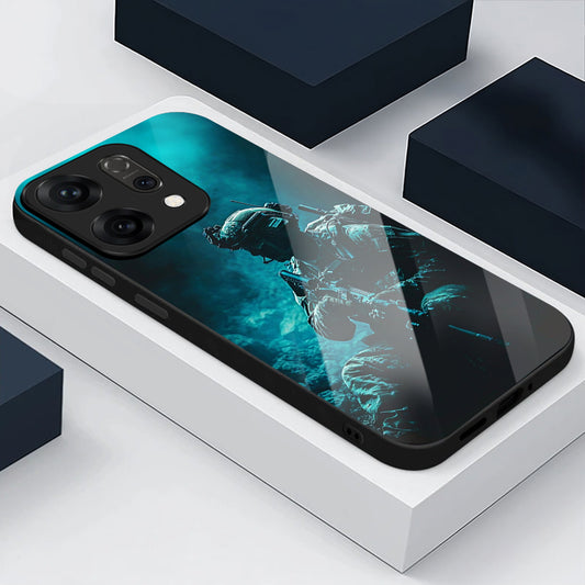 Oppo Reno 14 5G Premium Acrylic Shockproof Glass Back Case (Soldier Case)