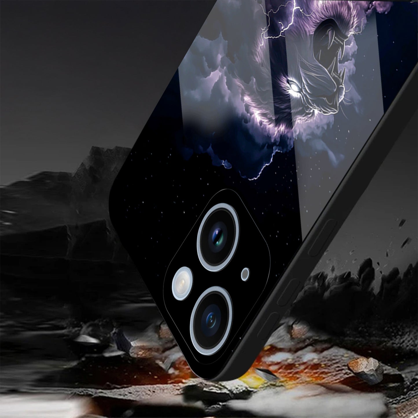 iPhone 15 Premium Acrylic Shockproof Glass Back Case (Storm King)
