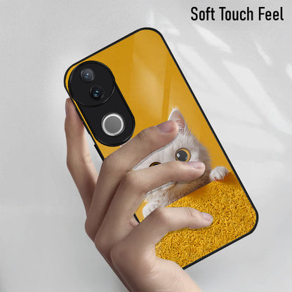 Vivo V50 5G Premium Acrylic Shockproof Glass Back Case (Kitty Charm)