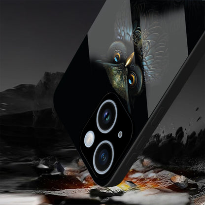 iPhone 14 Premium Acrylic Shockproof Glass Back Case ( Midnight Owl )