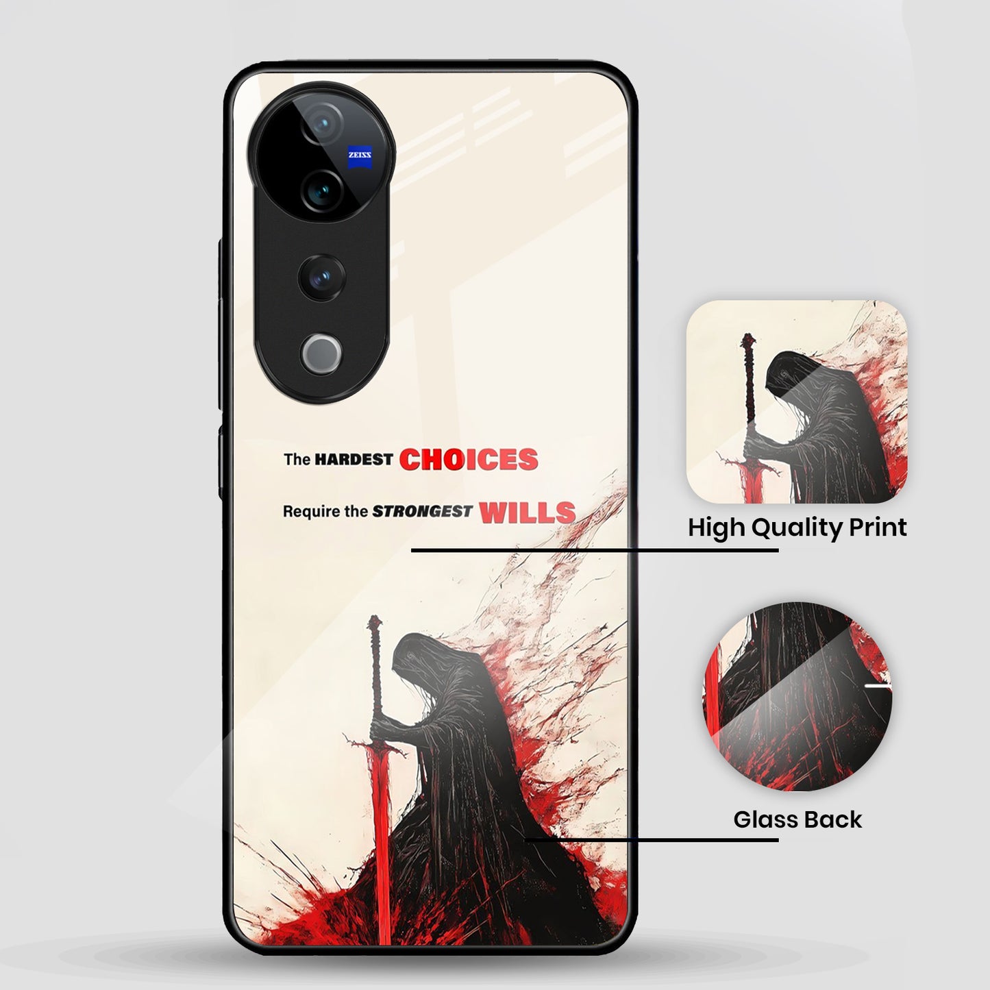 Vivo V40 Pro 5G Premium Acrylic Shockproof Glass Back Case ( warriors case )