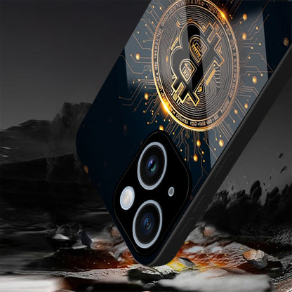 iPhone 15 Premium Acrylic Shockproof Glass Back Case (Bitcoin Armor)