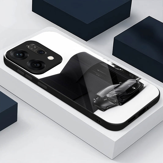 Oppo Reno 14 5G Premium Acrylic Shockproof Glass Back Case (monochrome Maserati)