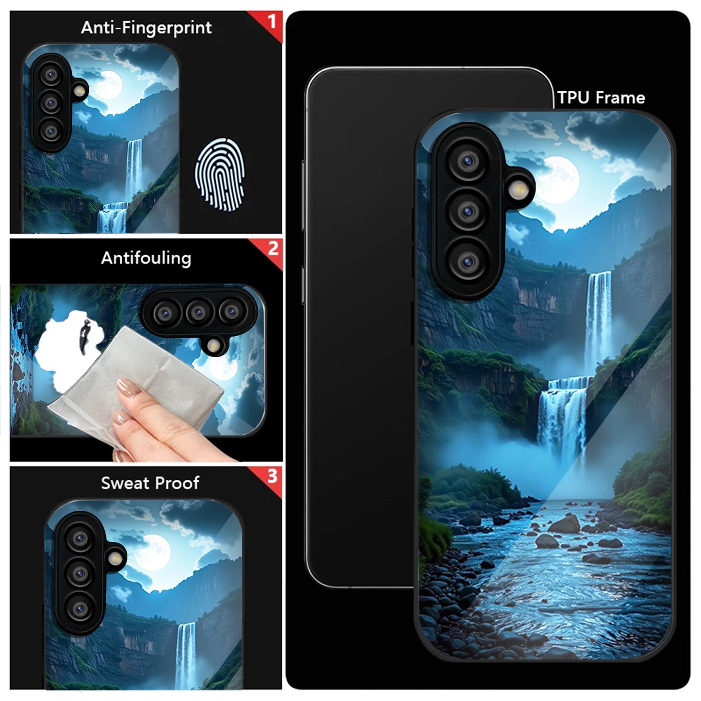 Samsung Galaxy A36 Premium Acrylic Shockproof Glass Back Case (Moonlit waterfall)
