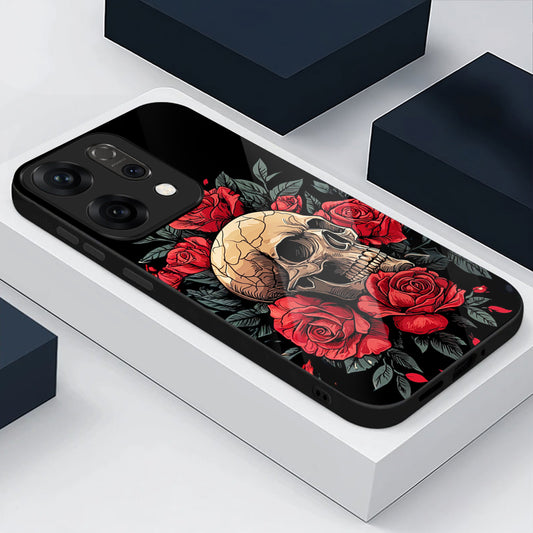 Oppo Reno 14 5G Premium Acrylic Shockproof Glass Back Case (Rose Skull)