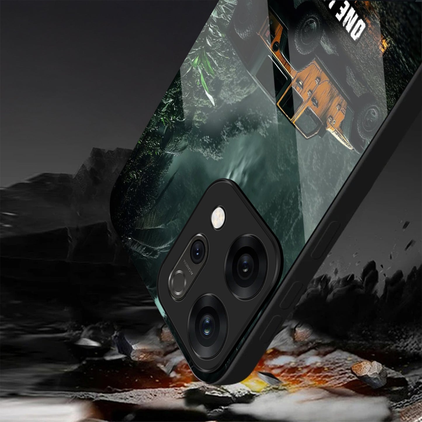Oppo Reno 14 5G Premium Acrylic Shockproof Glass Back Case (Jeep Case)