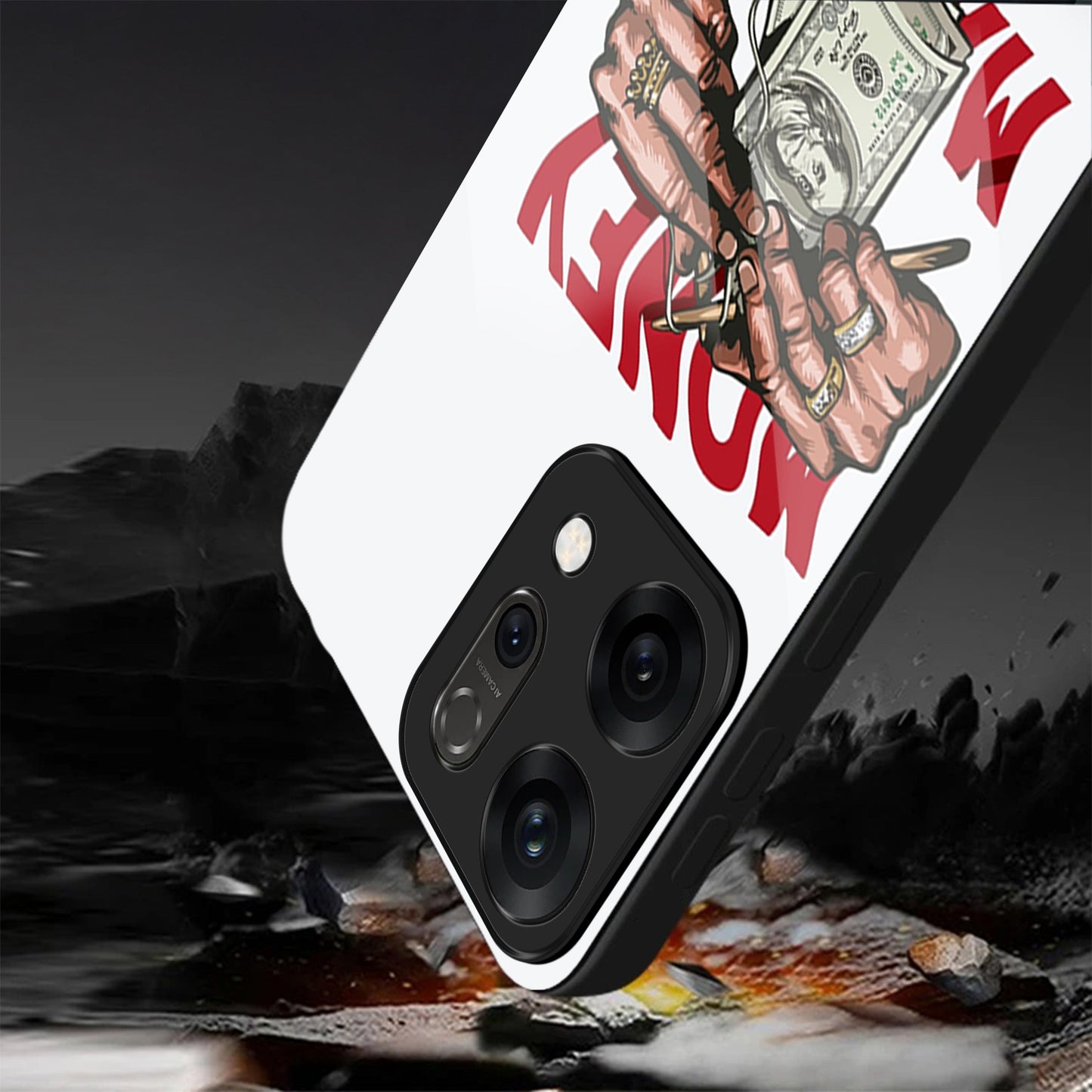 Oppo Reno 14 5G Premium Acrylic Shockproof Glass Back Case (Money maker)