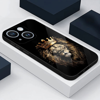 iPhone 15 Premium Acrylic Shockproof Glass Back Case (Crowned Lion)