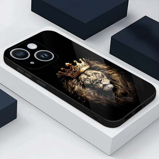 iPhone 15 Premium Acrylic Shockproof Glass Back Case (Crowned Lion)