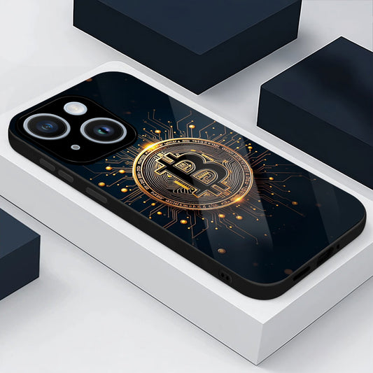 iPhone 15 Premium Acrylic Shockproof Glass Back Case (Bitcoin Armor)