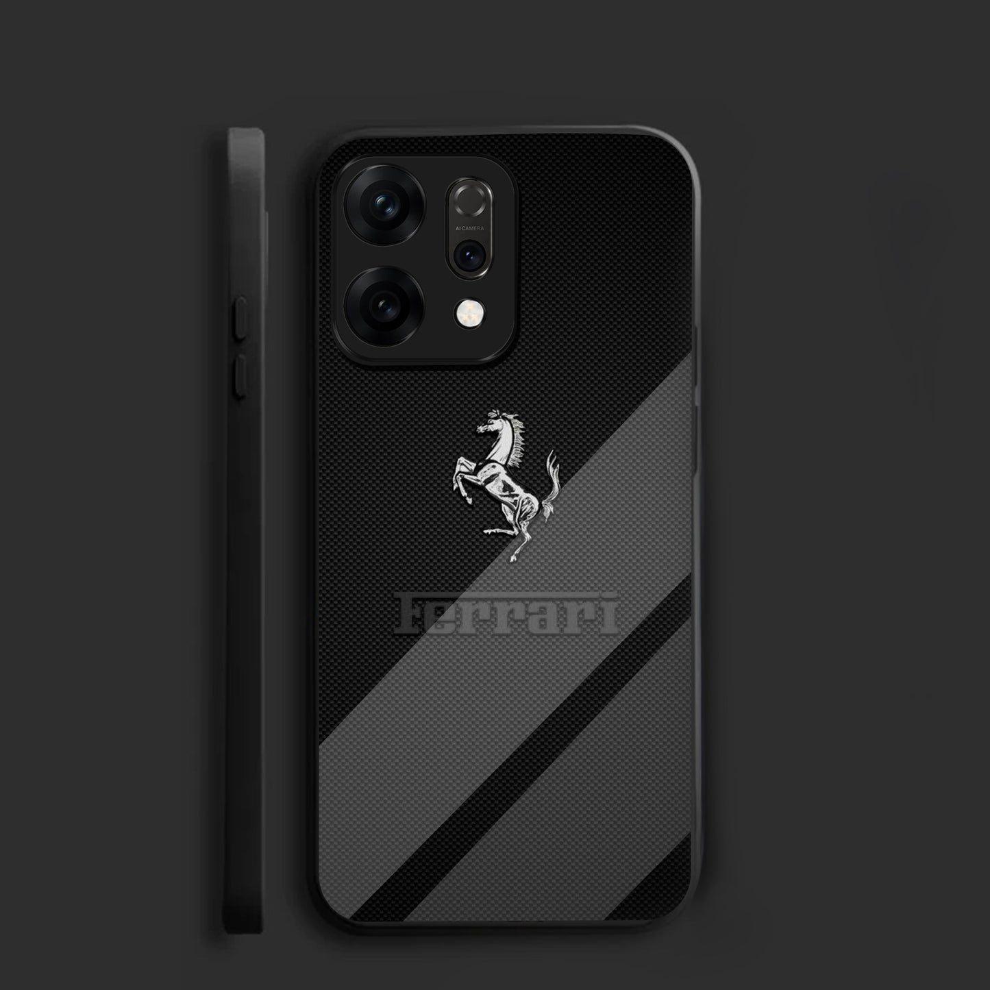 Oppo Reno 14 5G Premium Acrylic Shockproof Glass Back Case (Ferrari Carbon Fiber)
