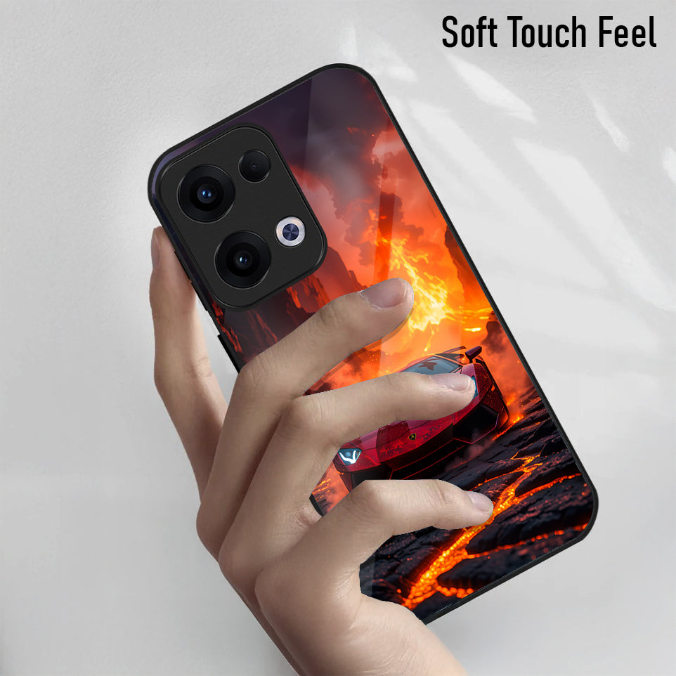 Oppo Reno 13 5G Premium Acrylic Shockproof Glass Back Case (Lamborghini Red)