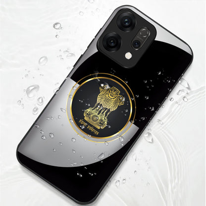 Oppo Reno 14 5G Premium Acrylic Shockproof Glass Back Case ( Satyamev Noir )
