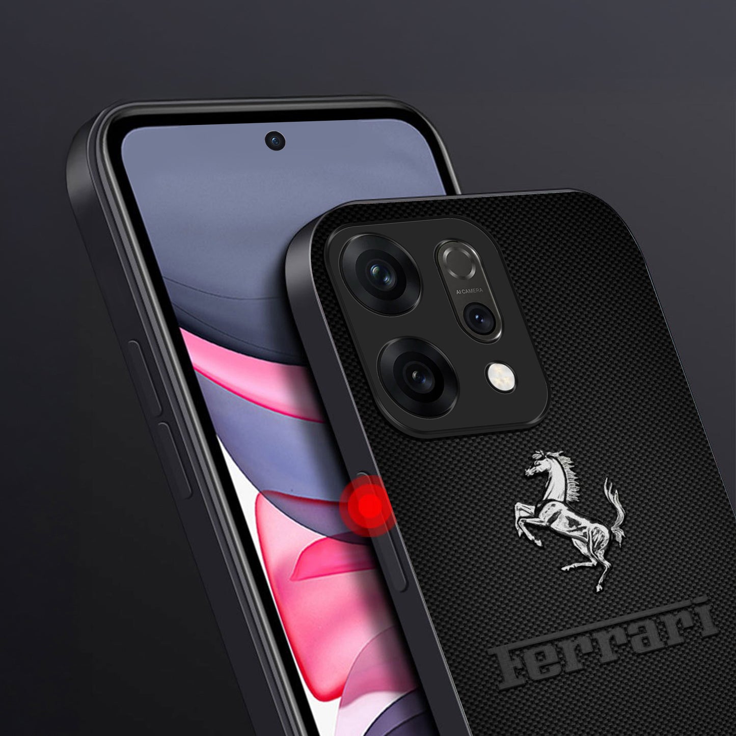 Oppo Reno 14 5G Premium Acrylic Shockproof Glass Back Case (Ferrari Carbon Fiber)
