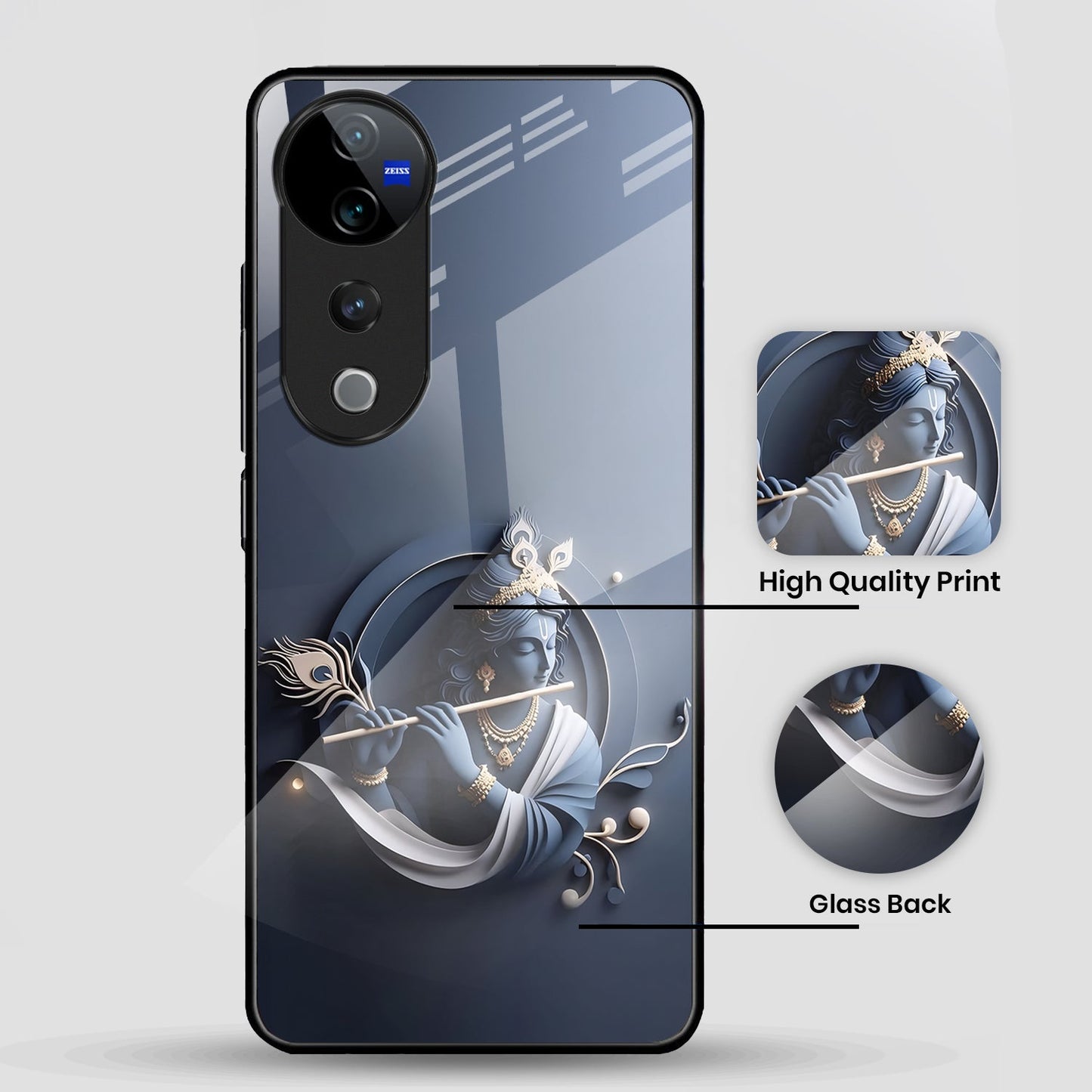 Vivo V40 Pro 5G Premium Acrylic Shockproof Glass Back Case ( Krishna)