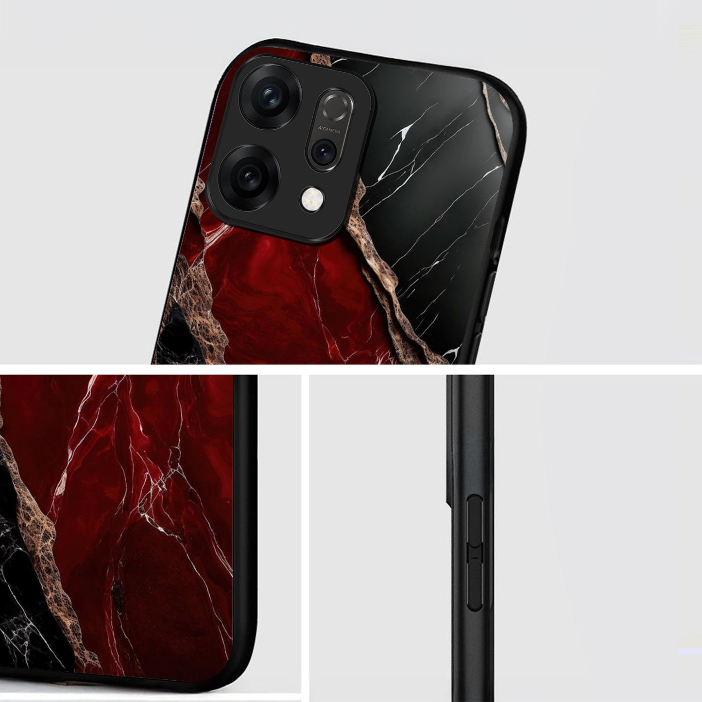 Oppo Reno 14 5G Premium Acrylic Shockproof Glass Back Case (Black Ruby Vein)
