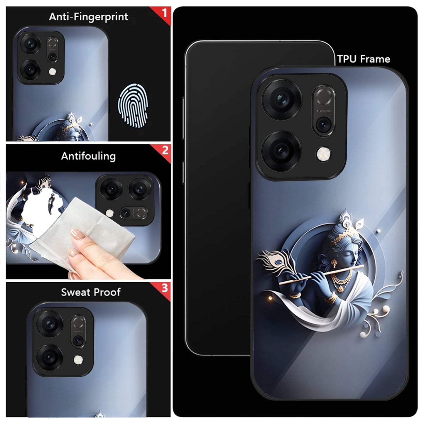 Oppo Reno 14 5G Premium Acrylic Shockproof Glass Back Case ( Krishna)